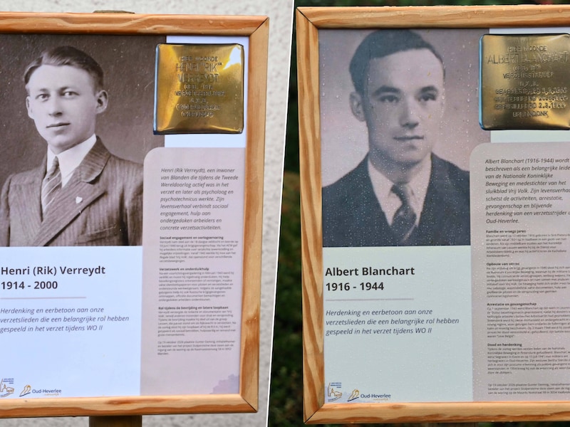 Aan de respectieve struikelstenen werden voor de gelegenheid infoborden geplaatst