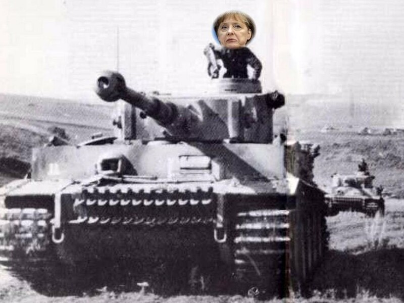 De Twittergemeenschap reageert via de hashtag #ThisIsACoup woedend op het akkoord, met de Duitse bondskanselier Angela Merkel als belangrijkste kop van Jut.