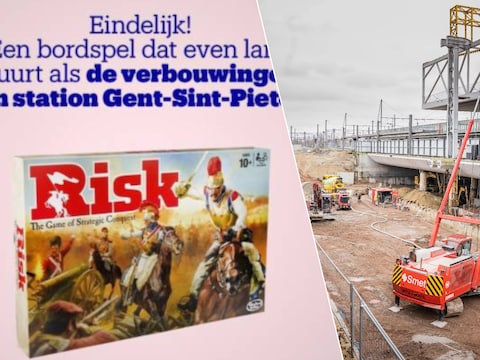 Reclame voor Risk van Bol.com, de werken aan het Sint-Pietersstation van Gent