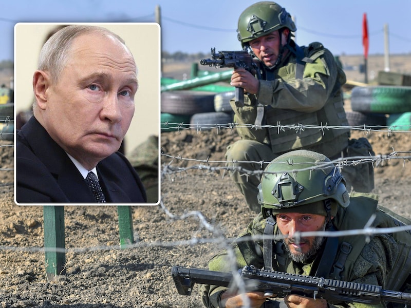 Russische militairen volgen een militaire opleiding in de Russische regio Rostov. Inzet: Russische president Vladimir Poetin. 