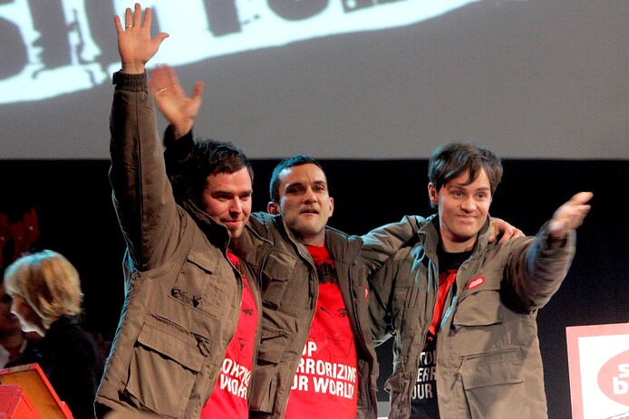 Tomas De Soete, Christophe Lambrecht en Peter Van de Veire na de eerste Music for Life, 2006.