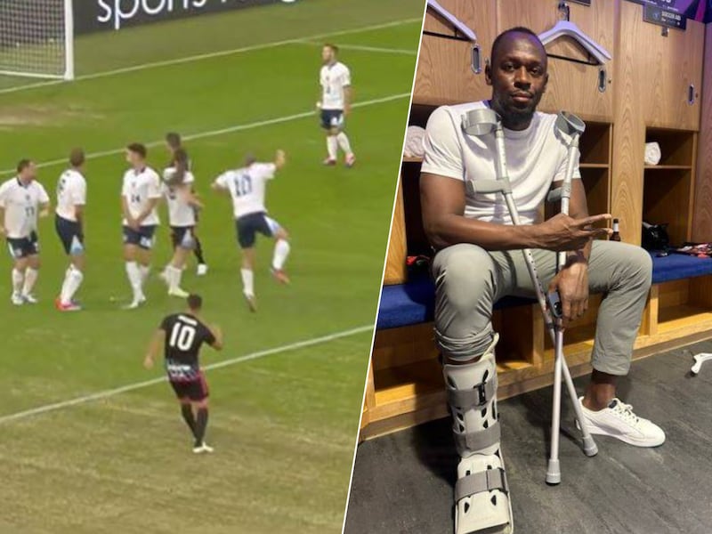 Hazard scoort vrije trap in benefietmatch in Chelsea, minder geluk voor Usain Bolt die achillespees scheurt