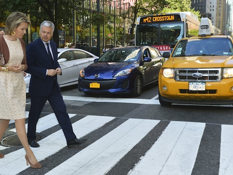 Koningin Mathilde en Didier Reynders in New York.