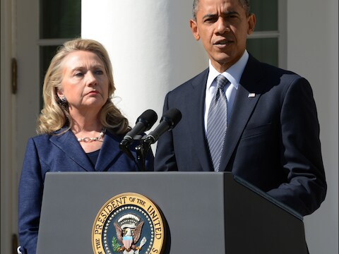 Minister van Buitenlandse Zaken Hillary Clinton en president Barack Obama.