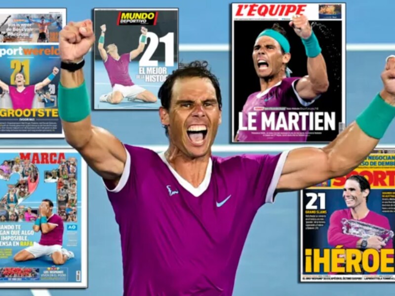 Rafael Nadal siert de covers van de buitenlandse media.