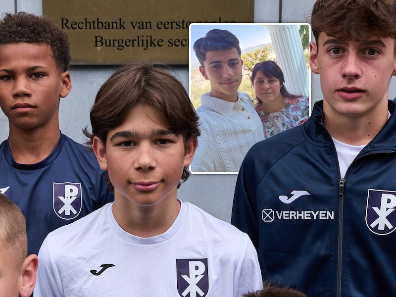 De 14-jarige aanvaller Brandon Domi (kleine foto) volgde de zitting vanop vakantie in Albanië. Zijn team- en ploeggenoten zakten massaal af naar de rechtbank in Brussel.