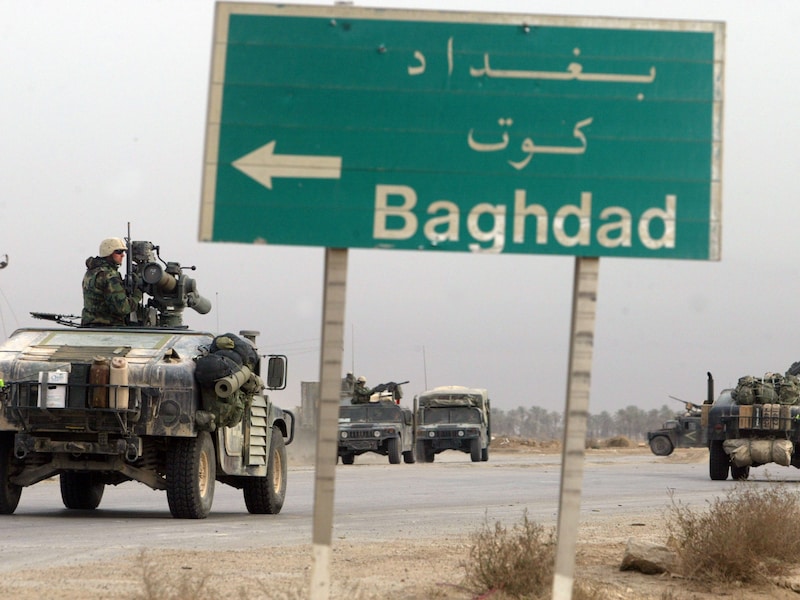 Amerikaanse militairen ten tijde van de invasie in Irak. Archieffoto uit maart 2003.