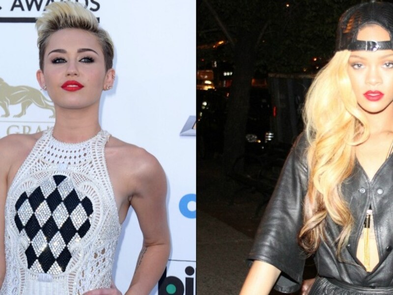 Miley Cyrus (l) en Rihanna (r).