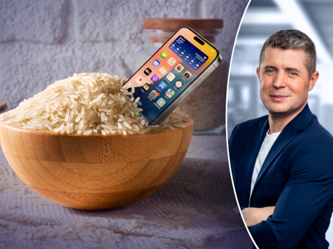 Is je smartphone nat geworden? Rijst kán vocht aan de oppervlakte opnemen.