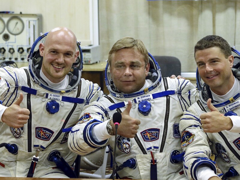 Alexander Gerst, Maxim Suraev en Reid Wiseman.