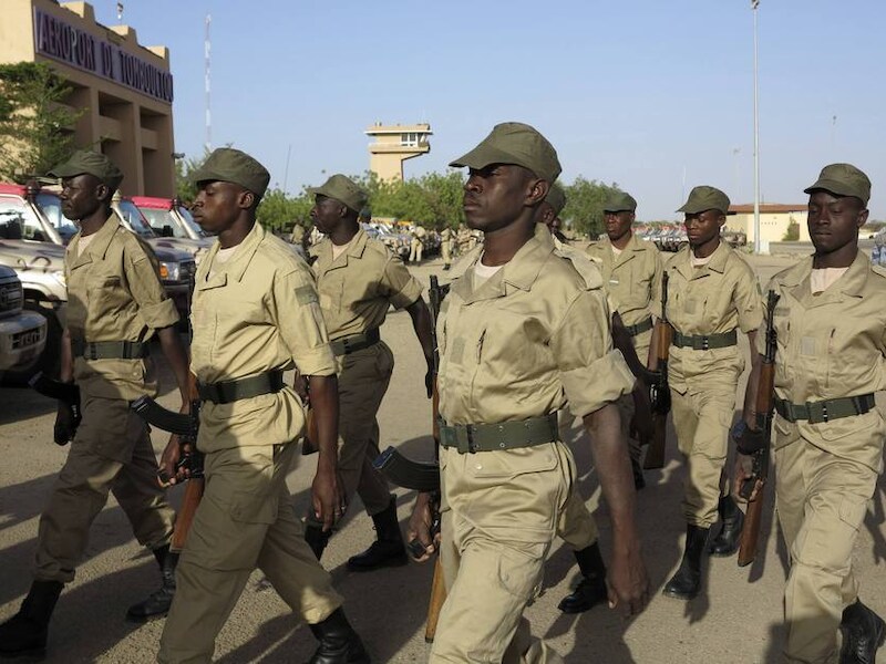 Militairen uit Burkina Faso die deel uitmaken van Misma, de militaire aanwezigheid in Mali van de Afrikaanse Unie.