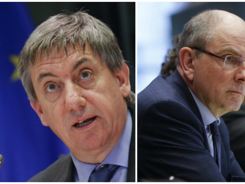 Minister van Binnenlandse Zaken Jan Jambon (N-VA) en minister van Justitie Koen Geens (CD&amp;V) in het Europees parlement in Brussel.