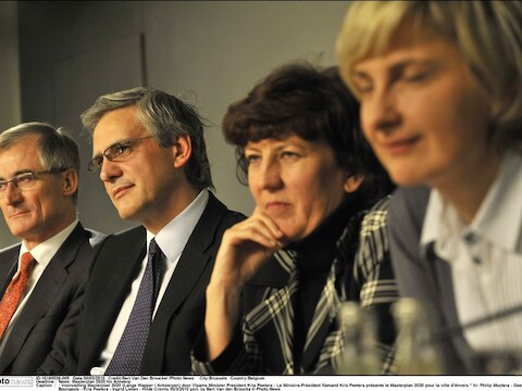 Geert Bourgeois, Kris Peeters, Ingrid Lieten en Hilde Crevits.