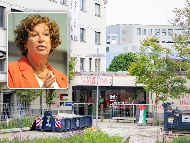 Vandalisme door pro-palestijnse studenten aan de UFO in Gent. Inzet: UGent Rector Petra De Sutter.