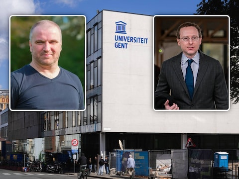 Volgens bestuurder Tim Grauls (inzet links) boden de aanwervingsregels van de UGent weinig mogelijkheden om de komst van Nathan Cofnas (rechts) tegen te houden.  