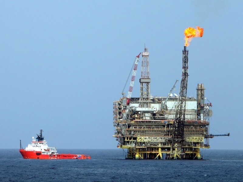 Een olieplatform van Mellitah Oil Services in Libië, ongeveer 130 km ten noordwesten van de hoofdstad Tripoli.