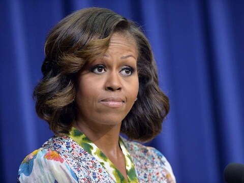 Michelle Obama met haar nieuwe kapsel.
