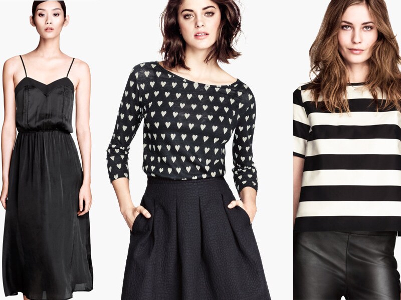 De jurk met spagettibandjes, de volle rok en de elegante blouse bij H&M.