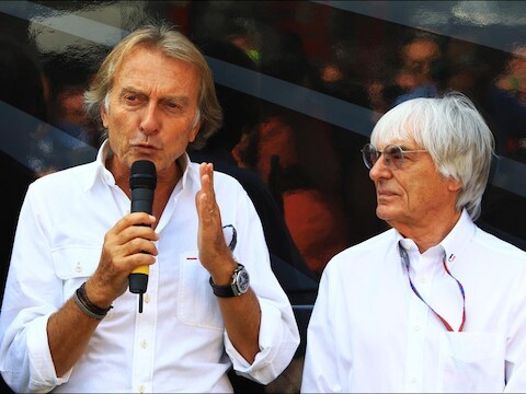 Ferrari-kopstuk Luca di Montezemolo naast F1-paus Bernie Ecclestone.