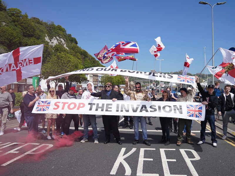 De betoging tegen migranten in Dover.