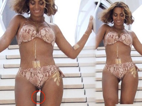 Enkel met het oog op het achterhalen van de fotografische en anatomische waarheid vragen we u even goed tussen de dijen van Beyoncé te kijken. De trap op de achtergrond is duidelijk mee gephotoshopt.
