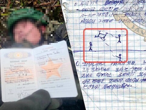 In het notitieboekje beschrijft de gesneuvelde soldaat met tekeningetjes hoe de troepen drones moeten neerhalen. 