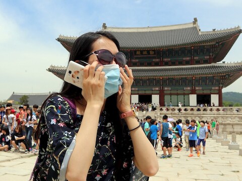 Een toerist in Zuid-Korea