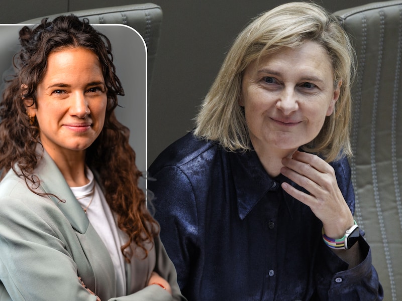 Links: politiek journaliste Isolde Van den Eynde. Rechts: Vlaams minister Hilde Crevits.