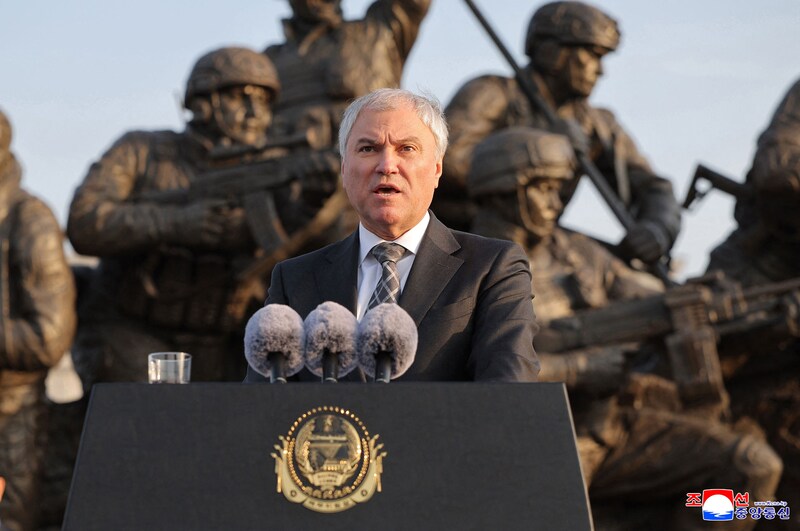 Chairman of the Russian State Duma, Vyacheslav Volodin, delivers a speech during the opening ceremony.