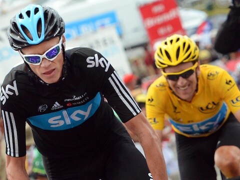 Christopher Froome (links) en Bradley Wiggins.