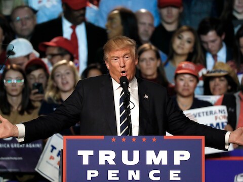Trump tijdens een rally in Grand Rapids, Michigan.