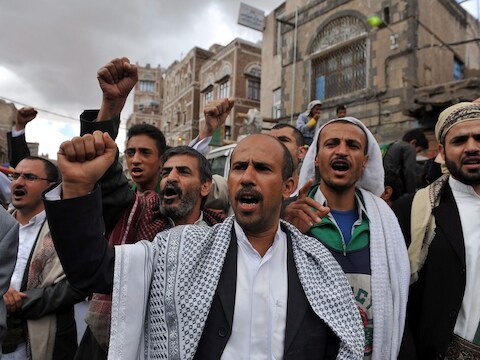 De inwoners van Jemen protesteerden vorige week nog tegen de inmenging van Saoedi-Arabië en de Verenigde Staten in hun land.