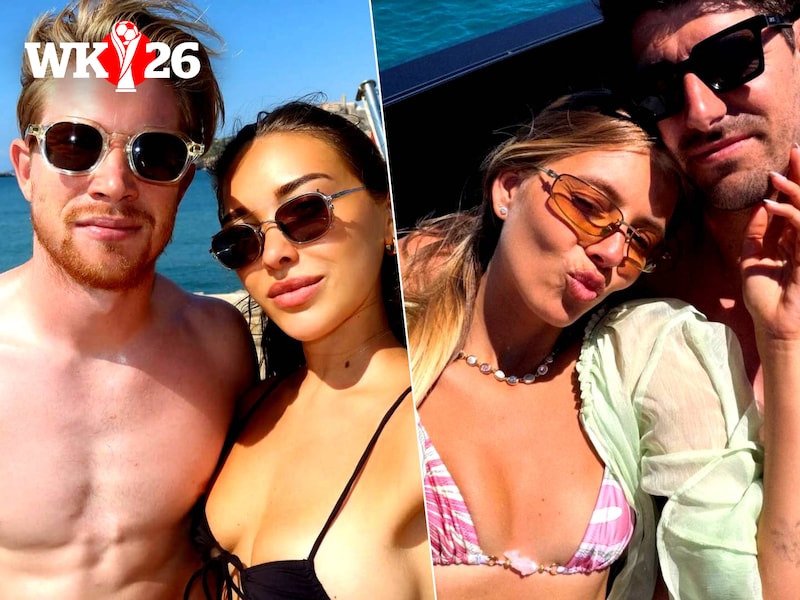 Toen nog in vakantiemodus: Michèle Lacroix en Kevin De Bruyne naast Mishel Gerzig en Thibaut Courtois.
