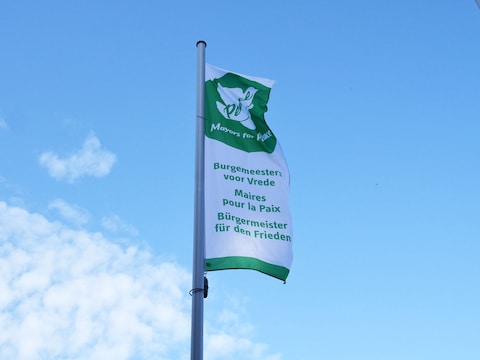 Het Leuvense stadsbestuur laat de komende dagen deze vlag wapperen aan het Stadskantoor.