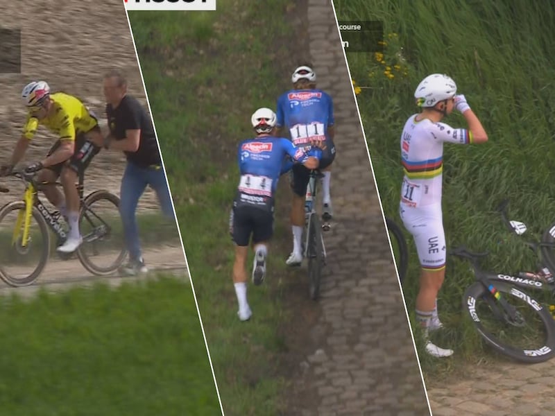 Leegloper na leegloper: pech spaart Wout van Aert, Mathieu van der Poel en Tadej Pogacar niet in Parijs-Roubaix