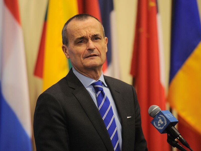 De Franse VN-ambassadeur Gérard Araud gisteren tijdens de samenkomst van de VN-Veiligheidsraad.