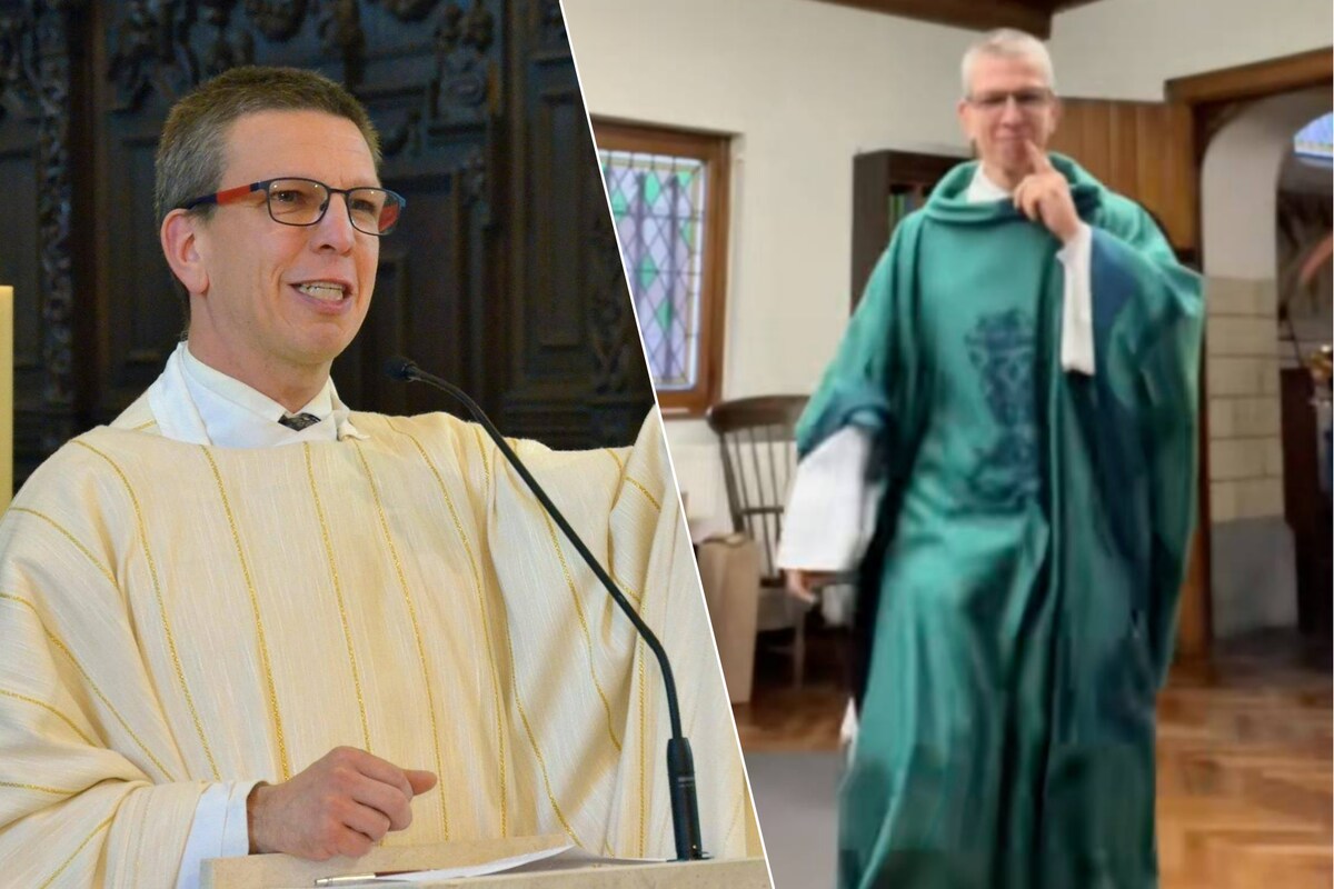 Pastor Tom Schellekens. A la derecha ves una imagen del clip que fue visto casi 840.000 veces, incluido un pastor bailando, Tom Schellekens.