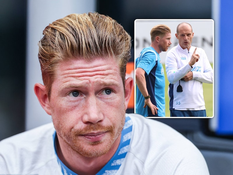 Kevin De Bruyne / Kevin De Bruyne met trainer Massimiliano Allegri.