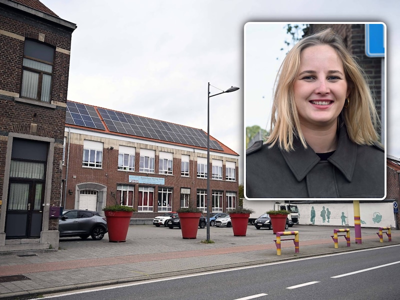 De school in Wilsele waar het speelplein werd georganiseerd. Inzet: Ellen Durie, woordvoerster van parket Leuven.