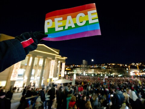 De anti-Pegida-betoging in Stuttgart.