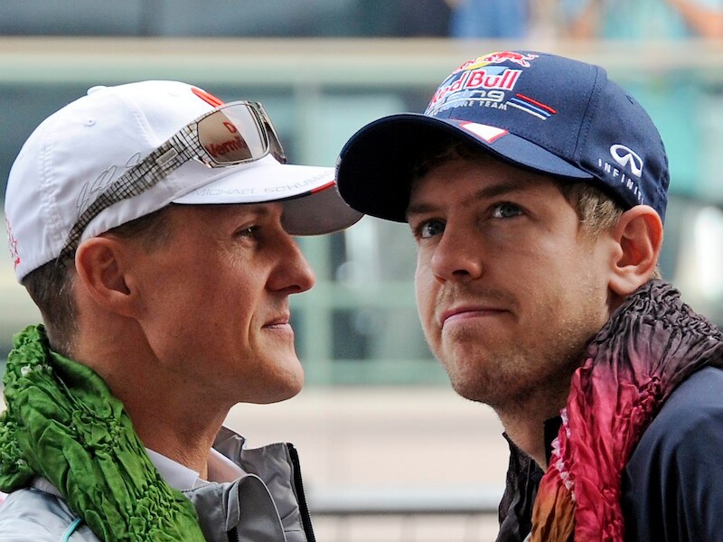 Sebastian Vettel, hier rechts van 'Schumi'.