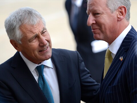 Minister van Defensie Pieter De Crem en Chuck Hagel.