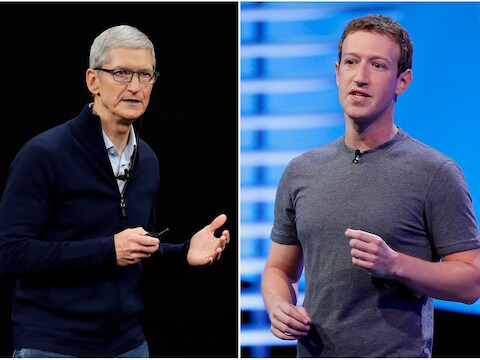Apple-CEO Tim Cook en Mark Zuckerberg, baas van Facebook.