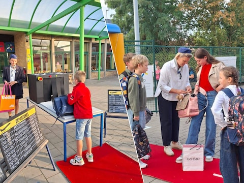 In basisschool Mikado in Oeselgem waren de leerkrachten stewards en moesten de leerlingen 'inchecken' alsof ze het vliegtuig zouden nemen, inclusief grondige controle.