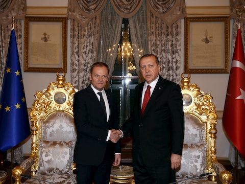 Europees president Tusk ontmoette de Turkse president Erdogan in maart 2016