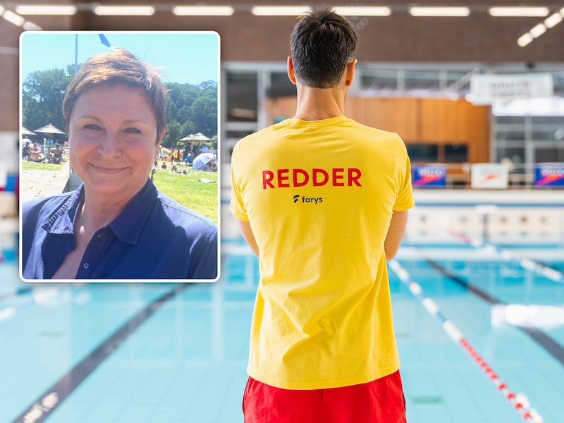 Zwembad De Strop in Gent. Inzet: Catherine Maeyvaert van zwembaduitbater Farys.