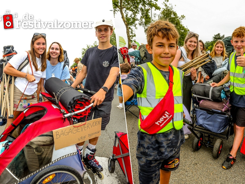 Zo kan het dus ook: jonge garde verdient geld aan Pukkelpop door bagage van festivalgangers te dragen