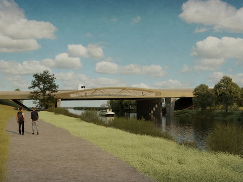 Toekomstbeeld van de nieuwe snelwegbrug in Drongen 