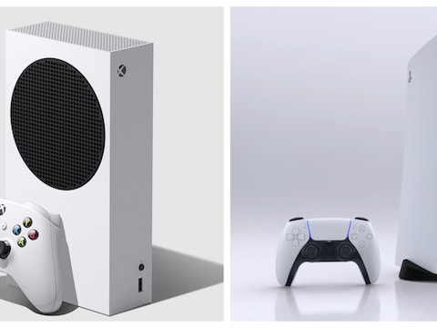 Links: de nieuwe Xbox Series, rechts: de nieuwe PlayStation 5.