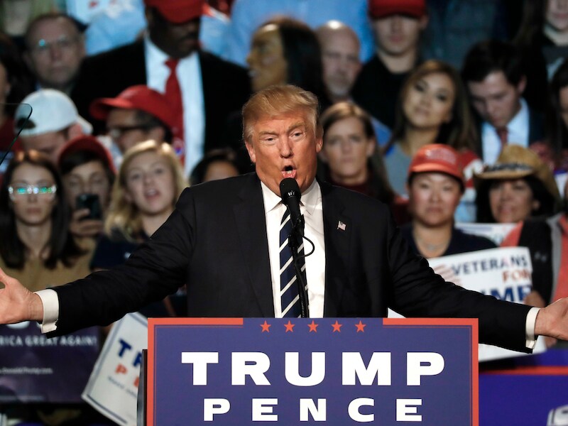 Trump tijdens een rally in Grand Rapids, Michigan.